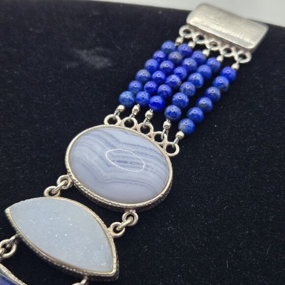 Jay King DTR Mine Finds Bracelet Heart Lapis Lazuli Lace Agate Druzy Sterling - Picture 8 of 15